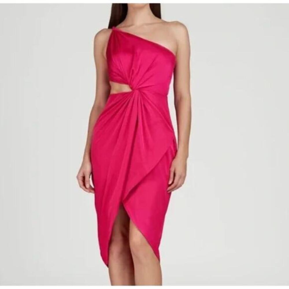 AMUR hot pink Deena‎ satin one shoulder mini dress